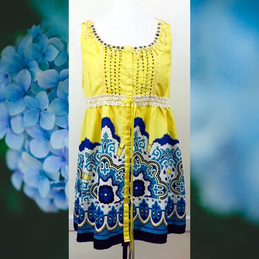 Bohemian crochet back tank top yellow size L